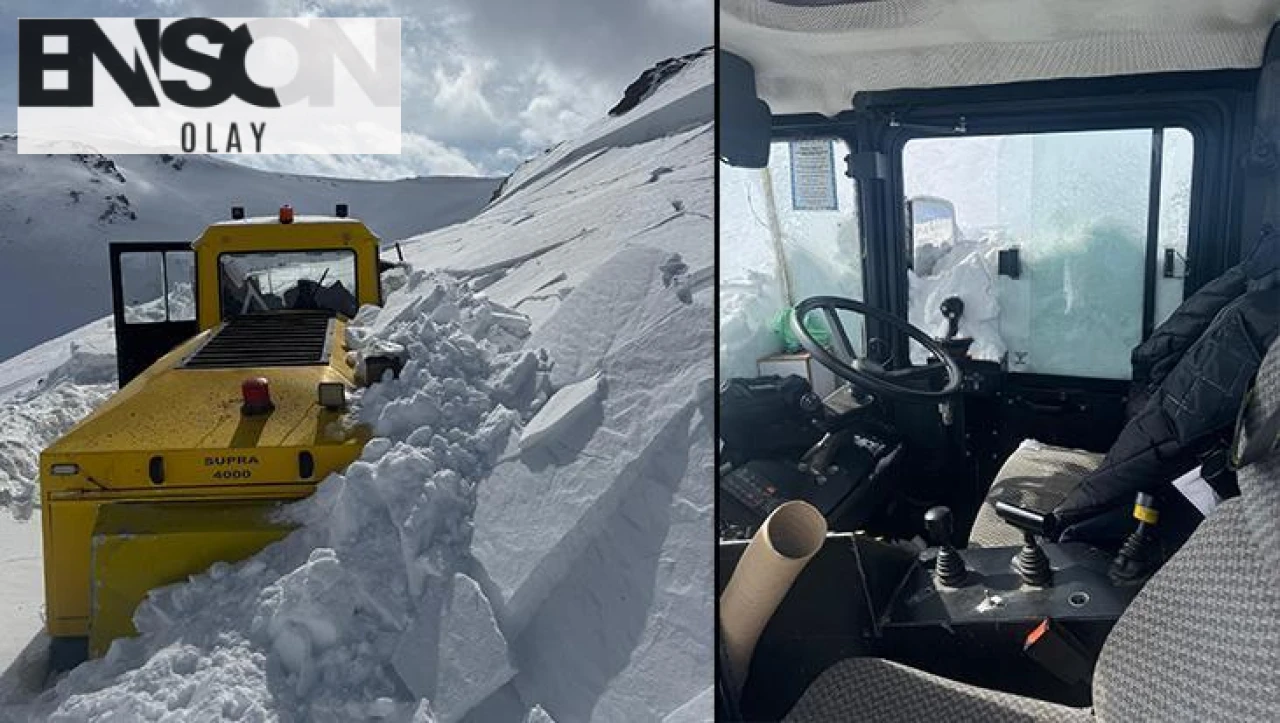 Van'da etkili olan çığ felaketi sonucunda bir iş makinesi kar altında kaldı